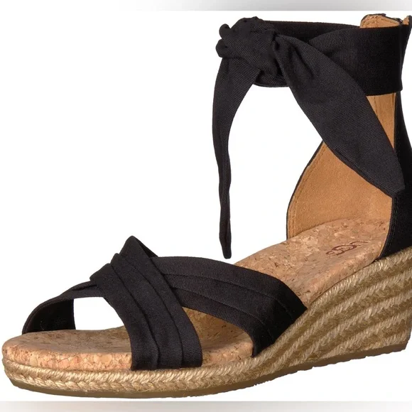 UGG | Shoes | Ugg Traci Espadrille Ankle Strap Wedge  UGG Traci Espadrille Wedge Sandals Black open toe main image 0